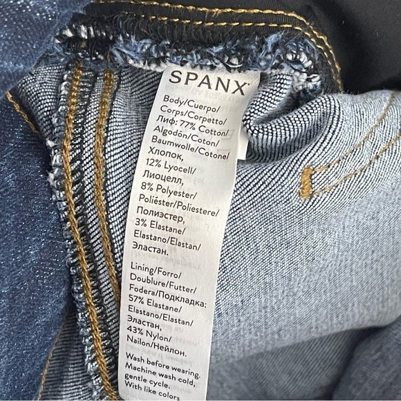 Spanx Jean Ish Leggings Medium High Rise Raw Hem Pull On Pant Ankle Shaping - Picture 10 of 10